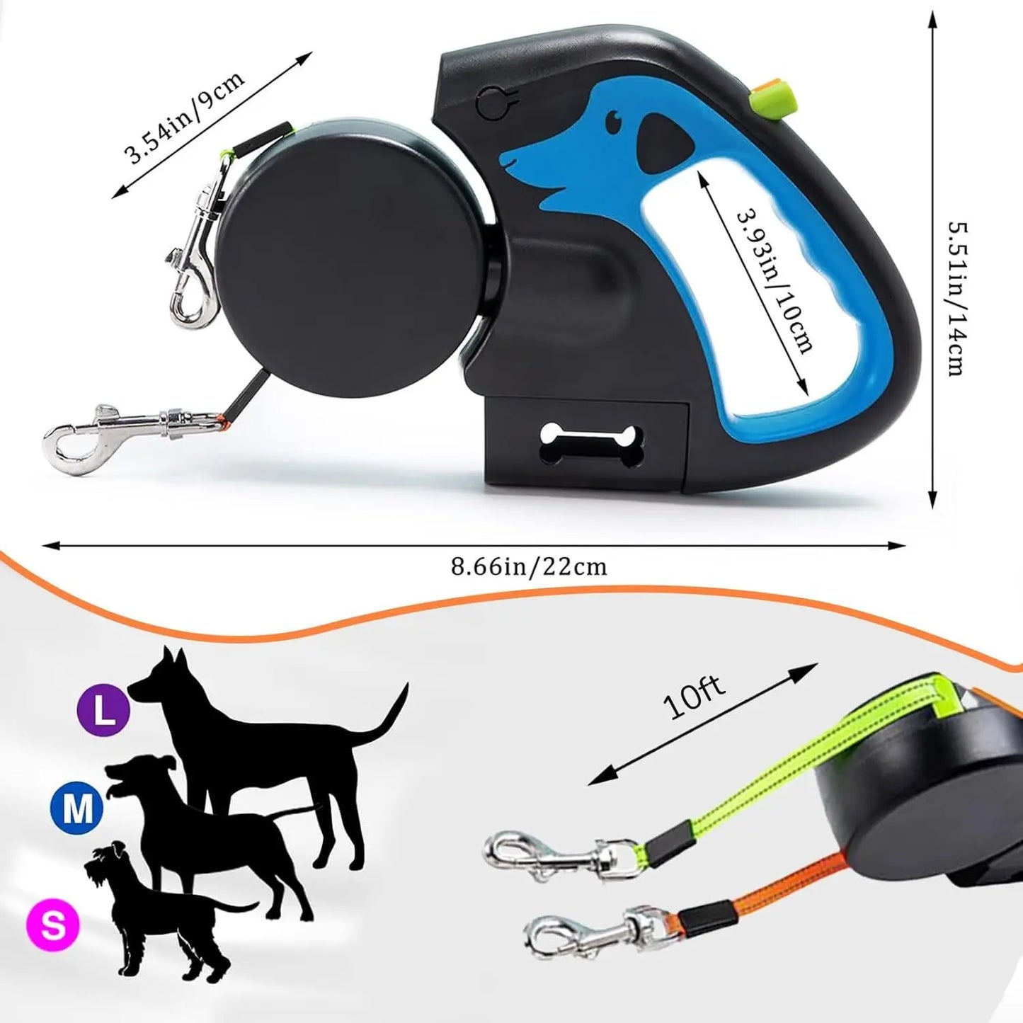 Retractable Dual Leash with LED Flashlight - The Canine Cart