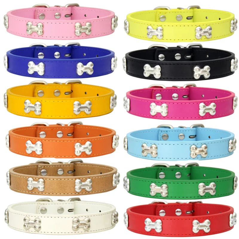 Bone Design Leather Dog Collar - The Canine Cart