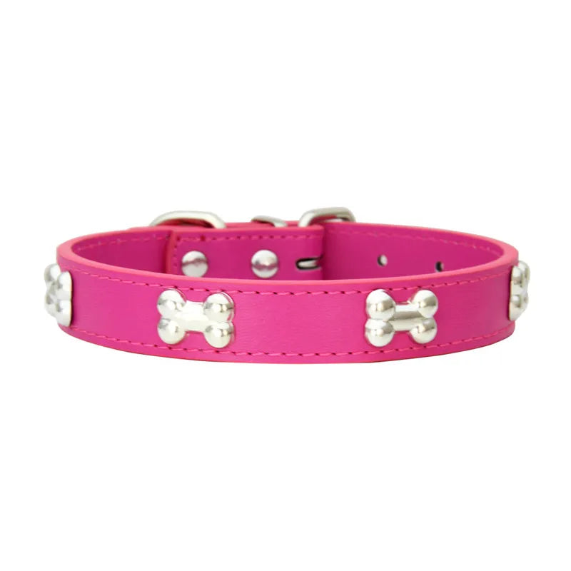 Bone Design Leather Dog Collar - The Canine Cart
