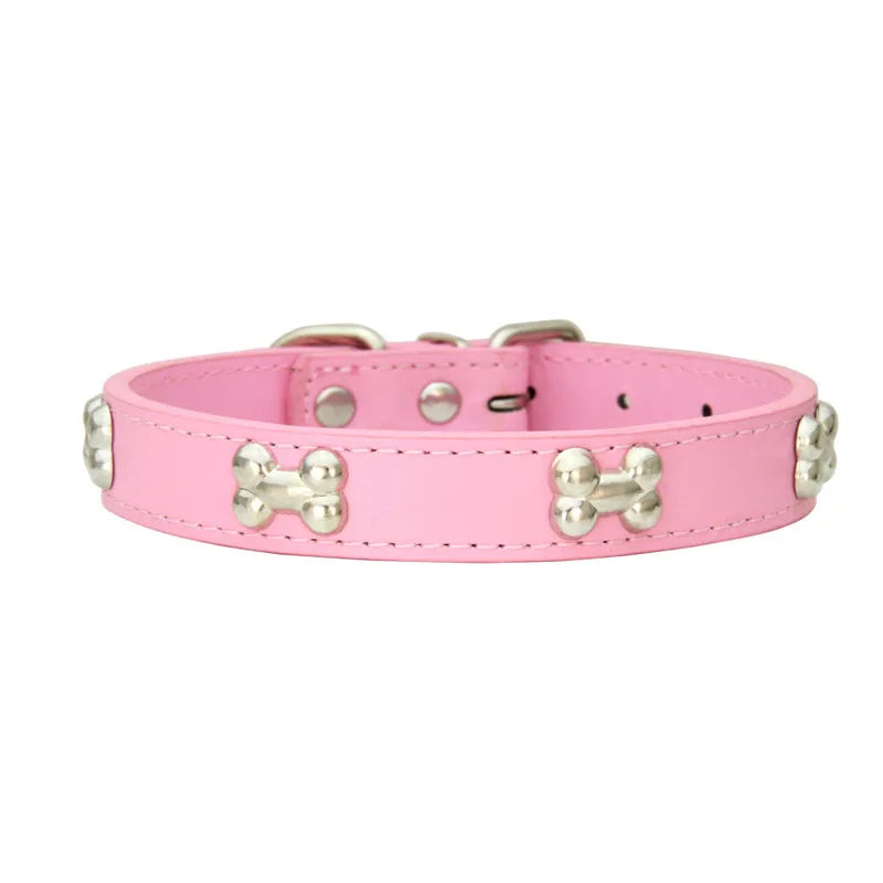 Bone Design Leather Dog Collar - The Canine Cart
