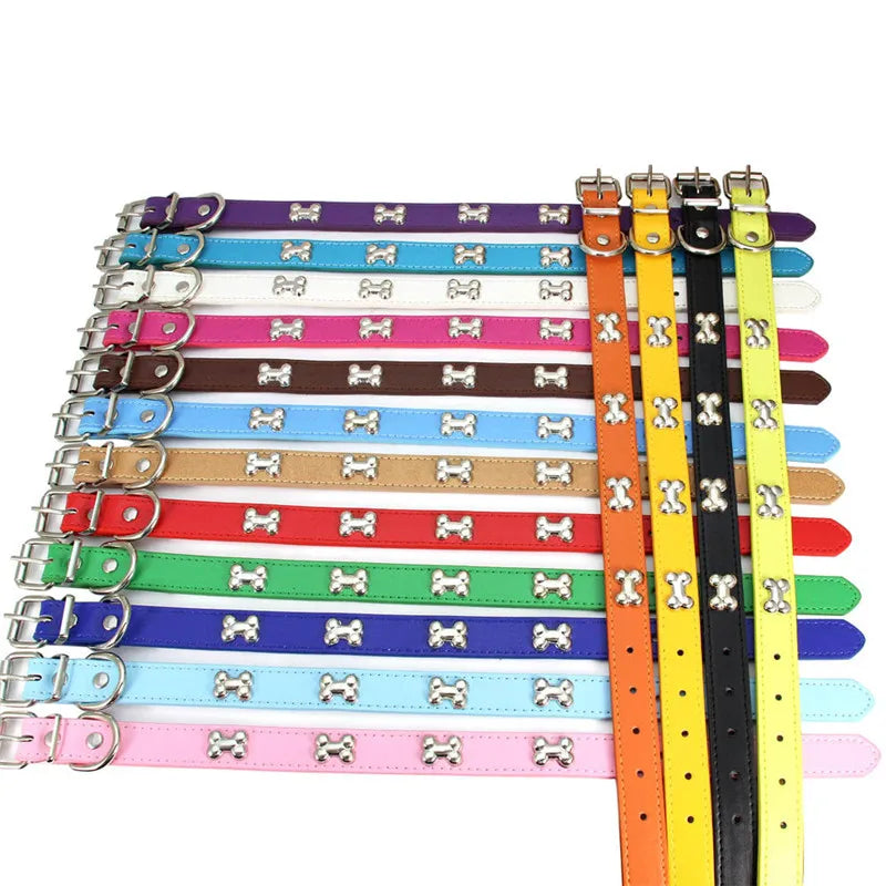 Bone Design Leather Dog Collar - The Canine Cart