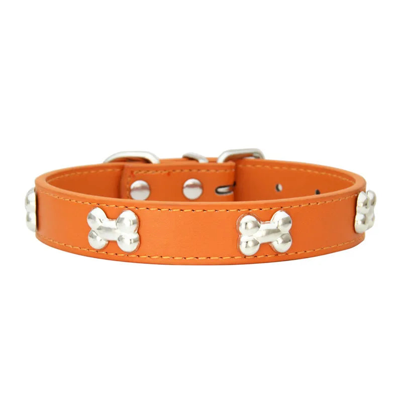 Bone Design Leather Dog Collar - The Canine Cart
