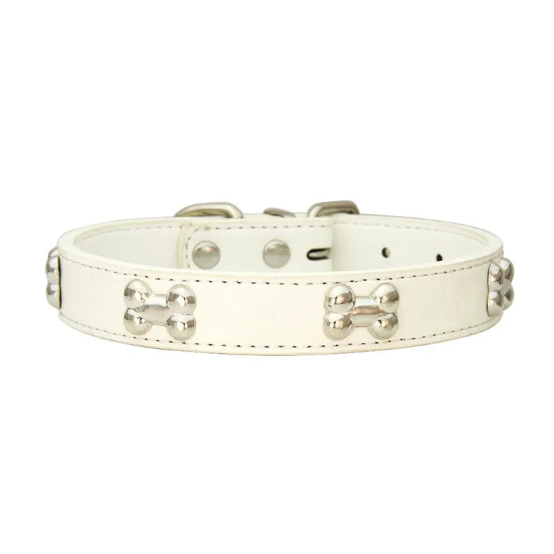 Bone Design Leather Dog Collar - The Canine Cart