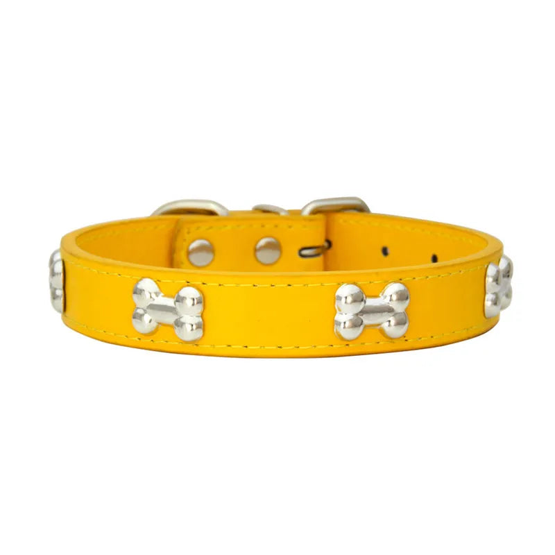 Bone Design Leather Dog Collar - The Canine Cart