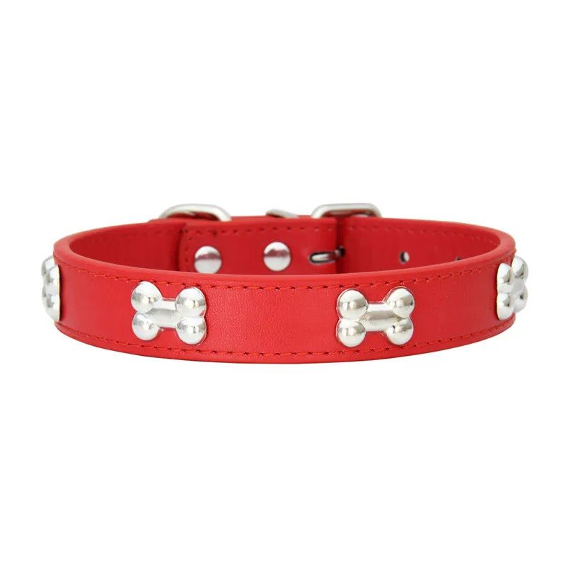 Bone Design Leather Dog Collar - The Canine Cart