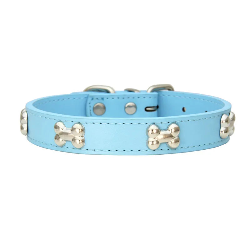 Bone Design Leather Dog Collar - The Canine Cart