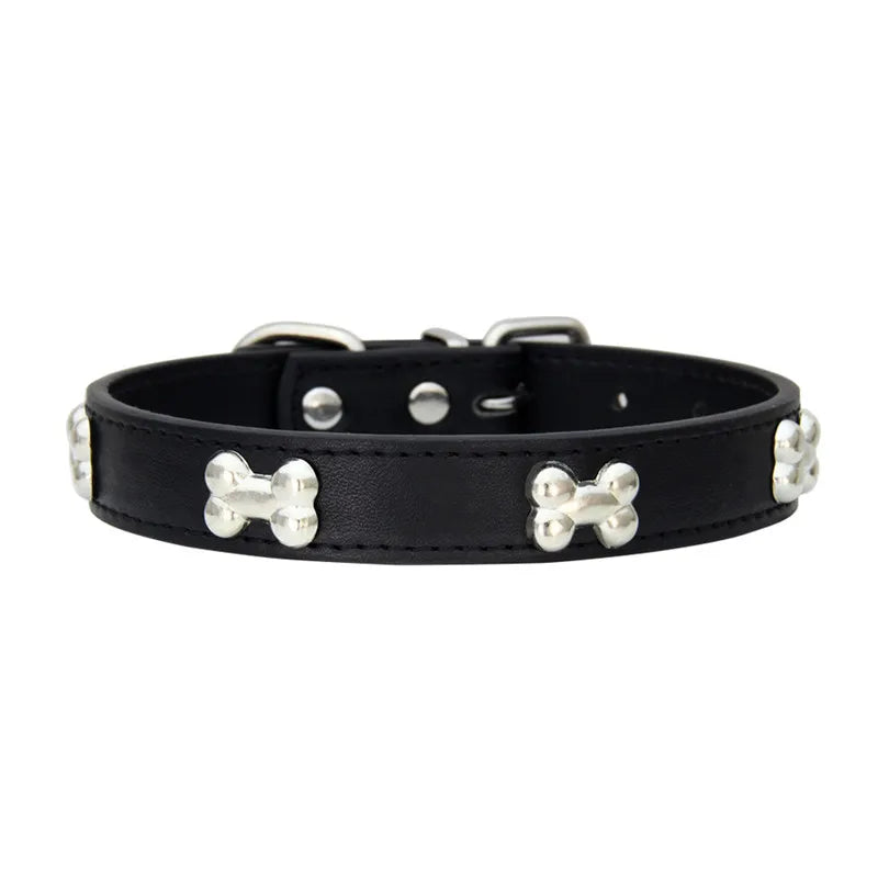 Bone Design Leather Dog Collar - The Canine Cart