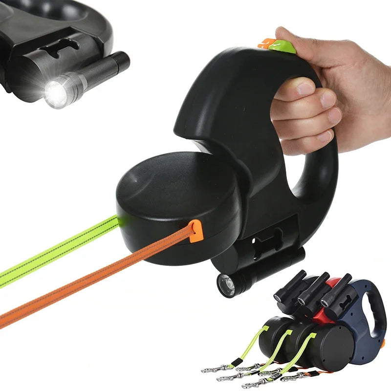 360° Reflective Dual Dog Leash with LED Light - The Canine Cart