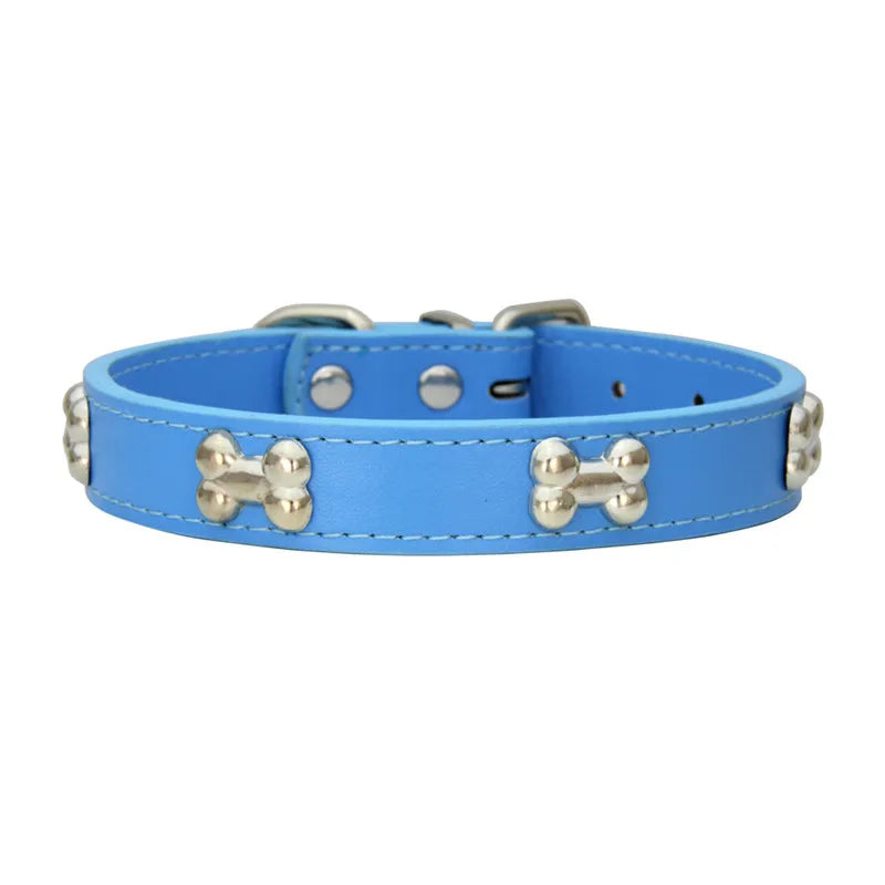 Bone Design Leather Dog Collar - The Canine Cart