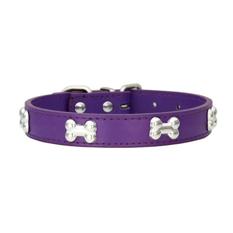 Bone Design Leather Dog Collar - The Canine Cart