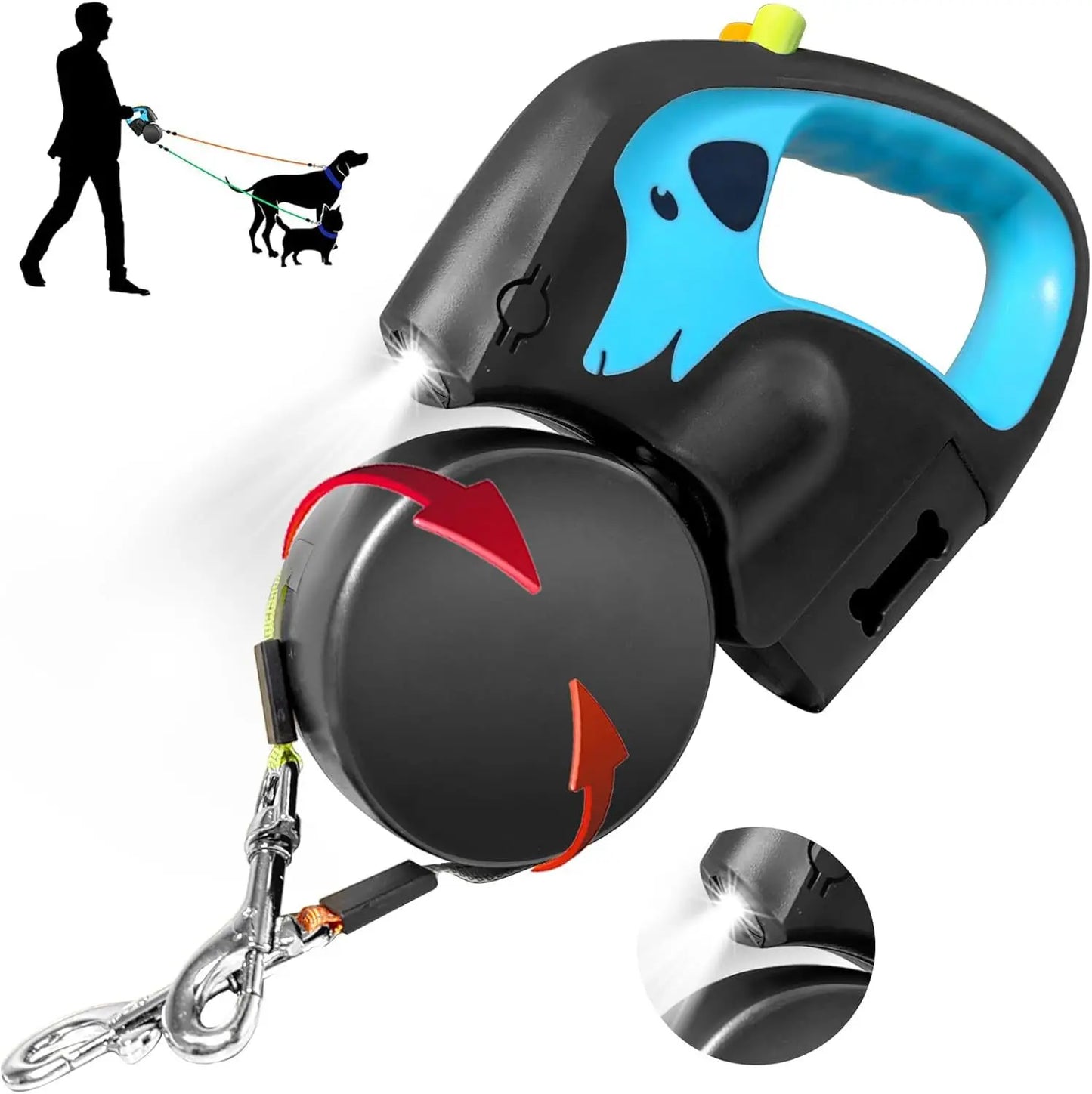 Retractable Dual Leash with LED Flashlight - The Canine Cart