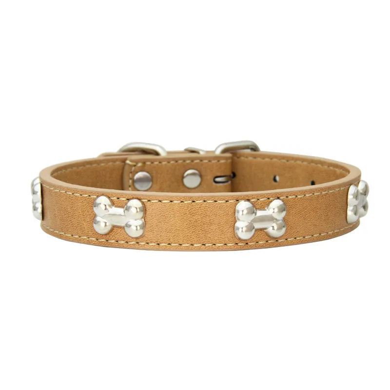 Bone Design Leather Dog Collar - The Canine Cart
