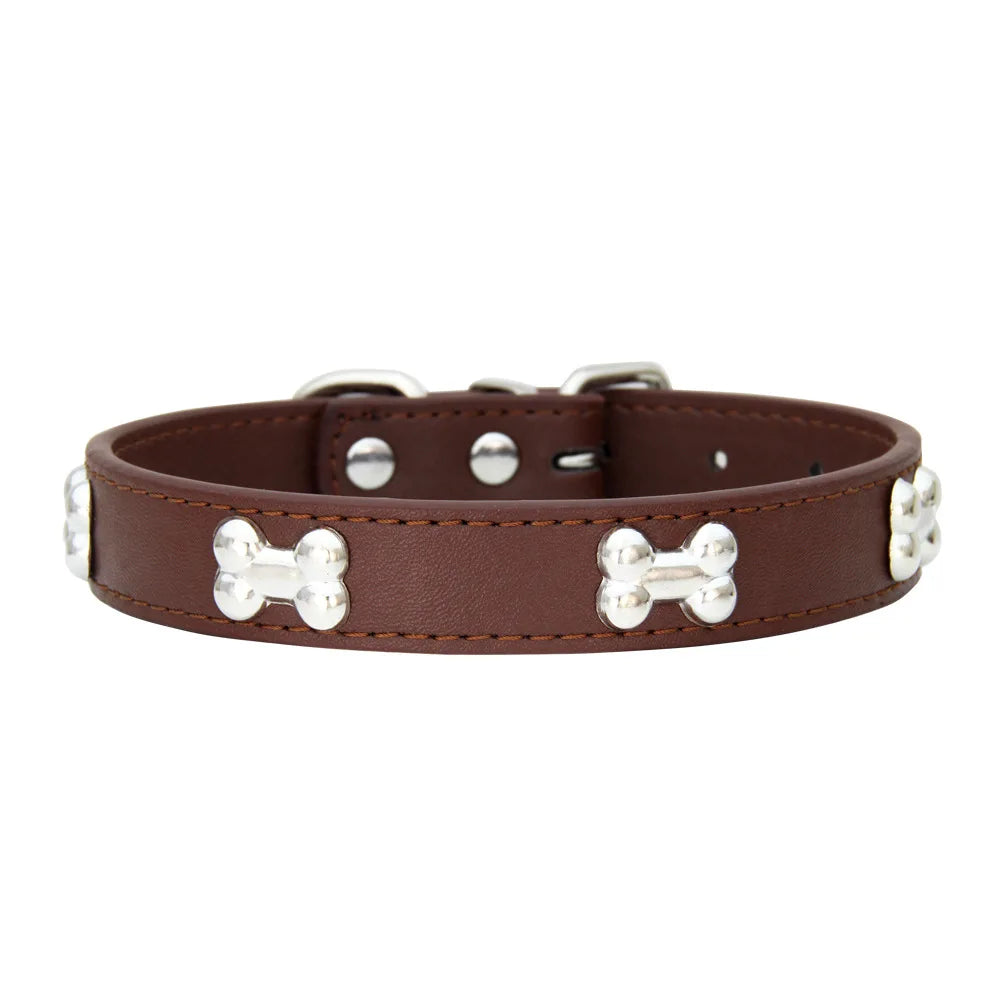 Bone Design Leather Dog Collar - The Canine Cart