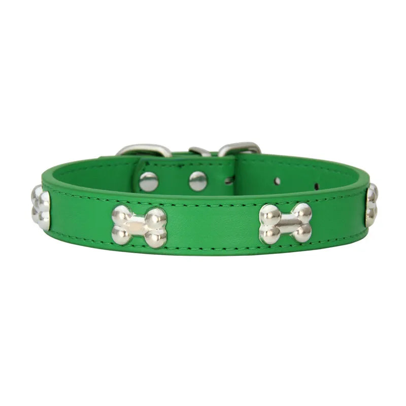 Bone Design Leather Dog Collar - The Canine Cart