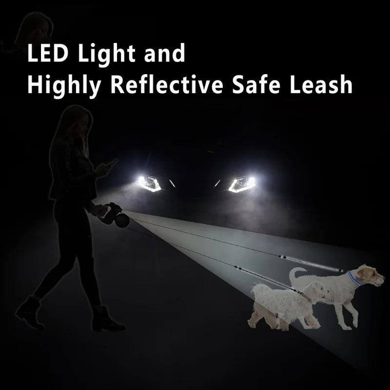 360° Reflective Dual Dog Leash with LED Light - The Canine Cart