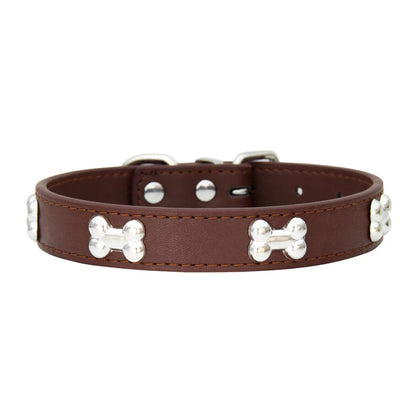 Bone Design Leather Dog Collar - The Canine Cart