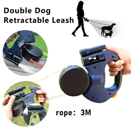 360° Reflective Dual Dog Leash with LED Light - The Canine Cart